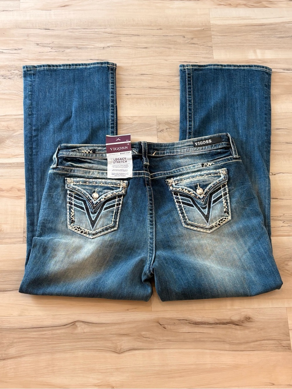 Vigoss Y2K Bootcut Jeans NWT Western Cowgirl Embroidered Flap Pocket Denim - Picture 3 of 4